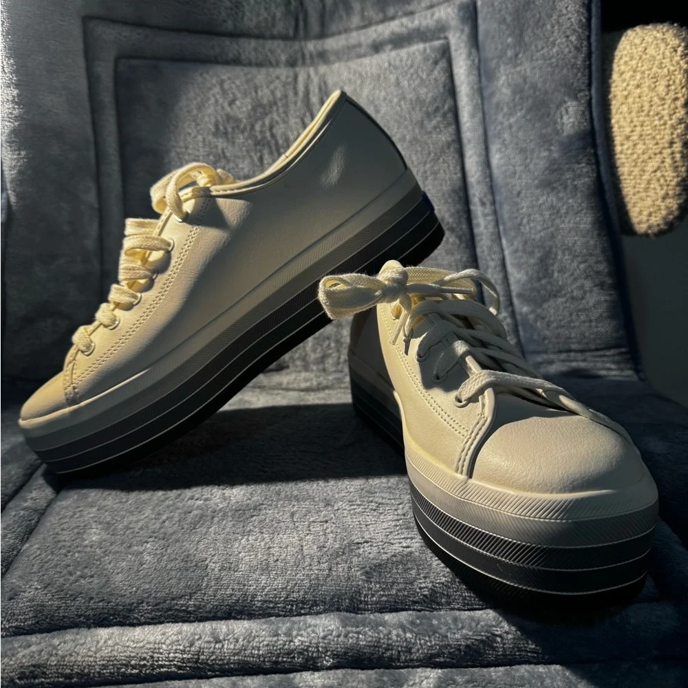 Keds Platform Sneakers in Cream with Black and Gray Trim